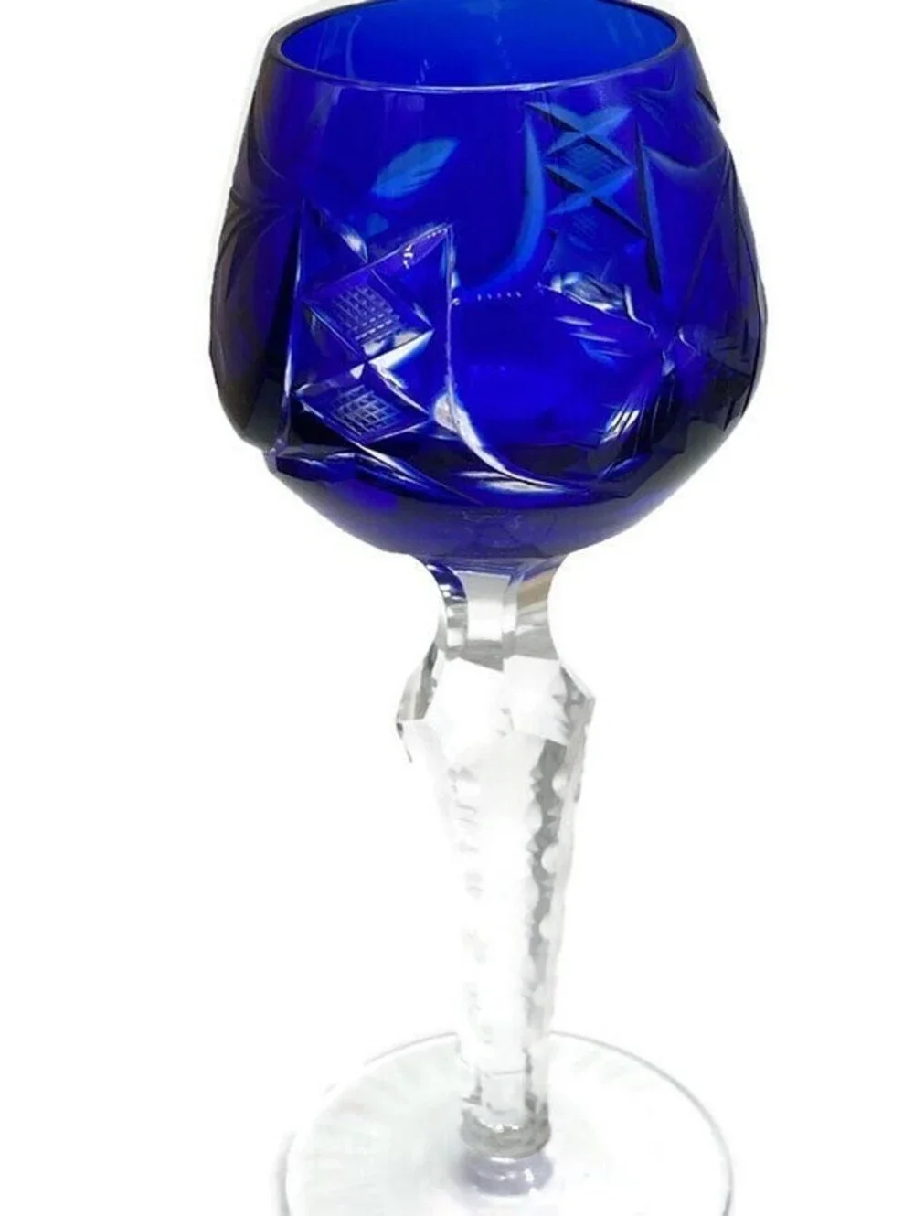 Cobalt Blue Cut Clear Bohemian Czech Aperitif Cordial Stem Lausitzer Traube